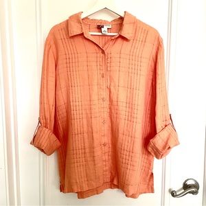 JM Collection Peach Button-Front Lightweight Blouse